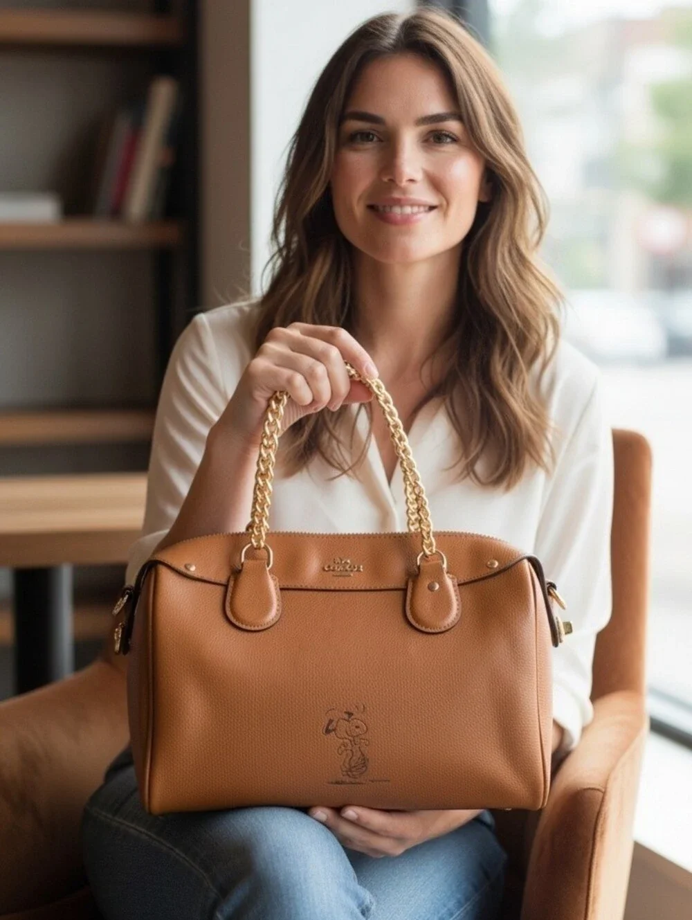 Coach x Peanuts Limited Edition Snoopy Brown Leather Satchel - Custom Gold Chain